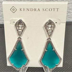 Kendra Scott Alex Drop Earrings • Emerald Green Cat’s Eye • Silver • Retired